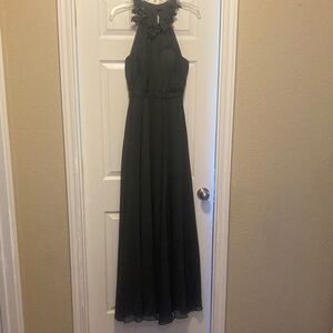 Morilee by Madeline Gardner Dark Gray Full Length Floral Neck Gown Dress Size 12
